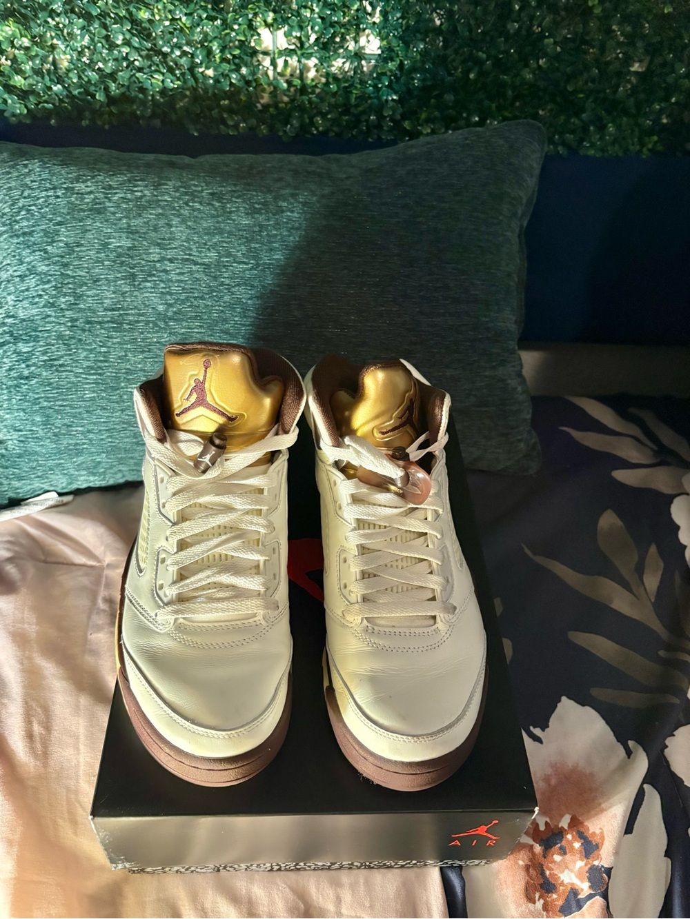 Jordan Retro Women's Cream and Metallic Gold High-Top Sneakers